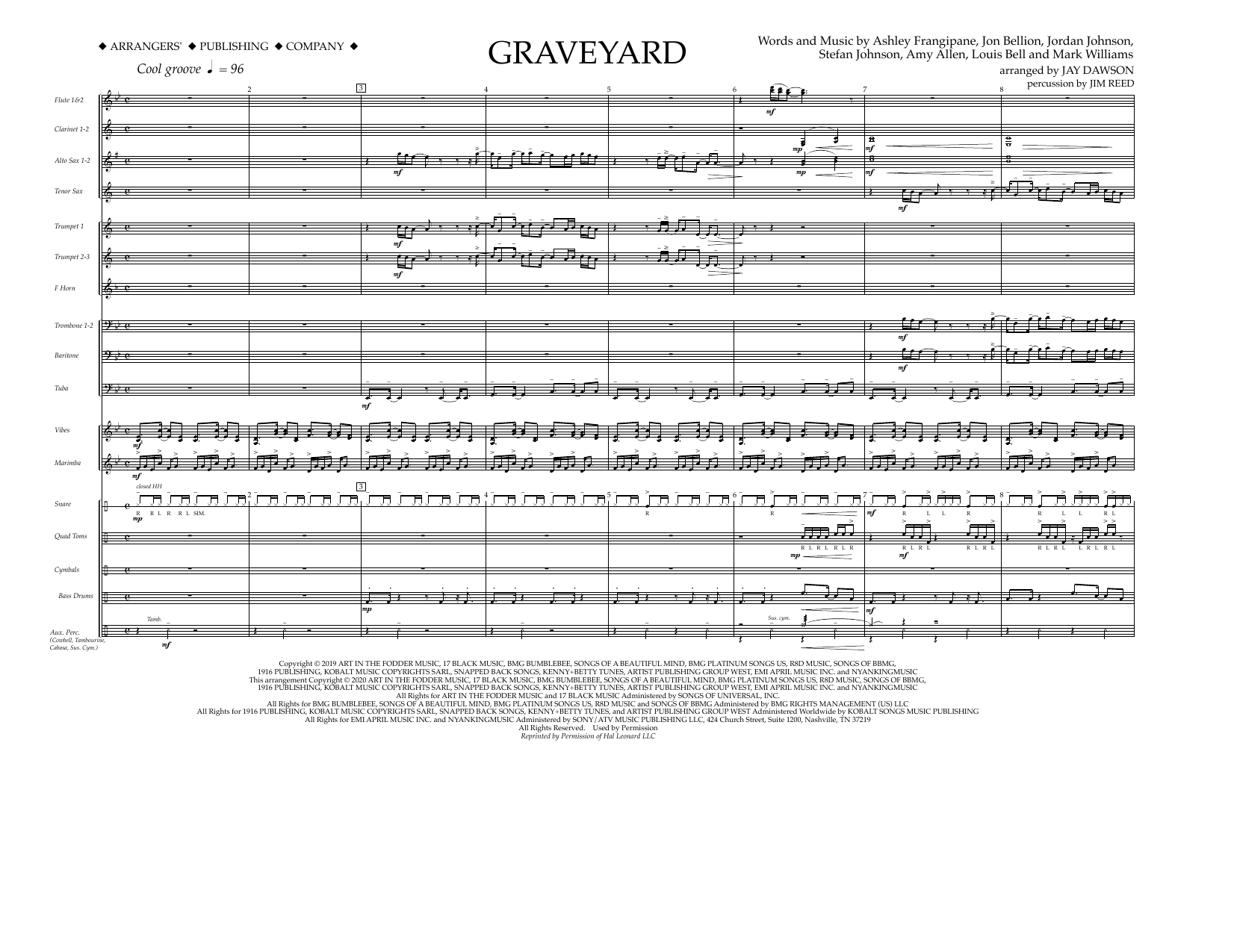Download Halsey Graveyard (arr. Jay Dawson) - Full Score Sheet Music and learn how to play Marching Band PDF digital score in minutes