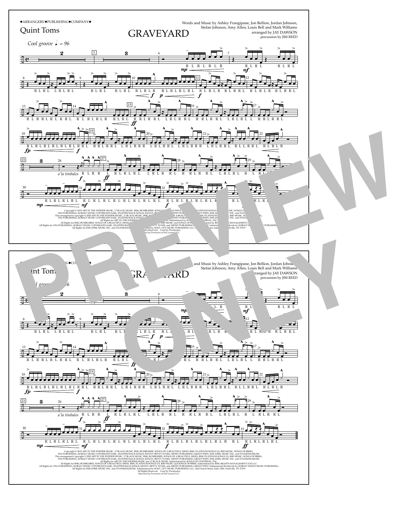 Download Halsey Graveyard (arr. Jay Dawson) - Quint-Toms Sheet Music and learn how to play Marching Band PDF digital score in minutes