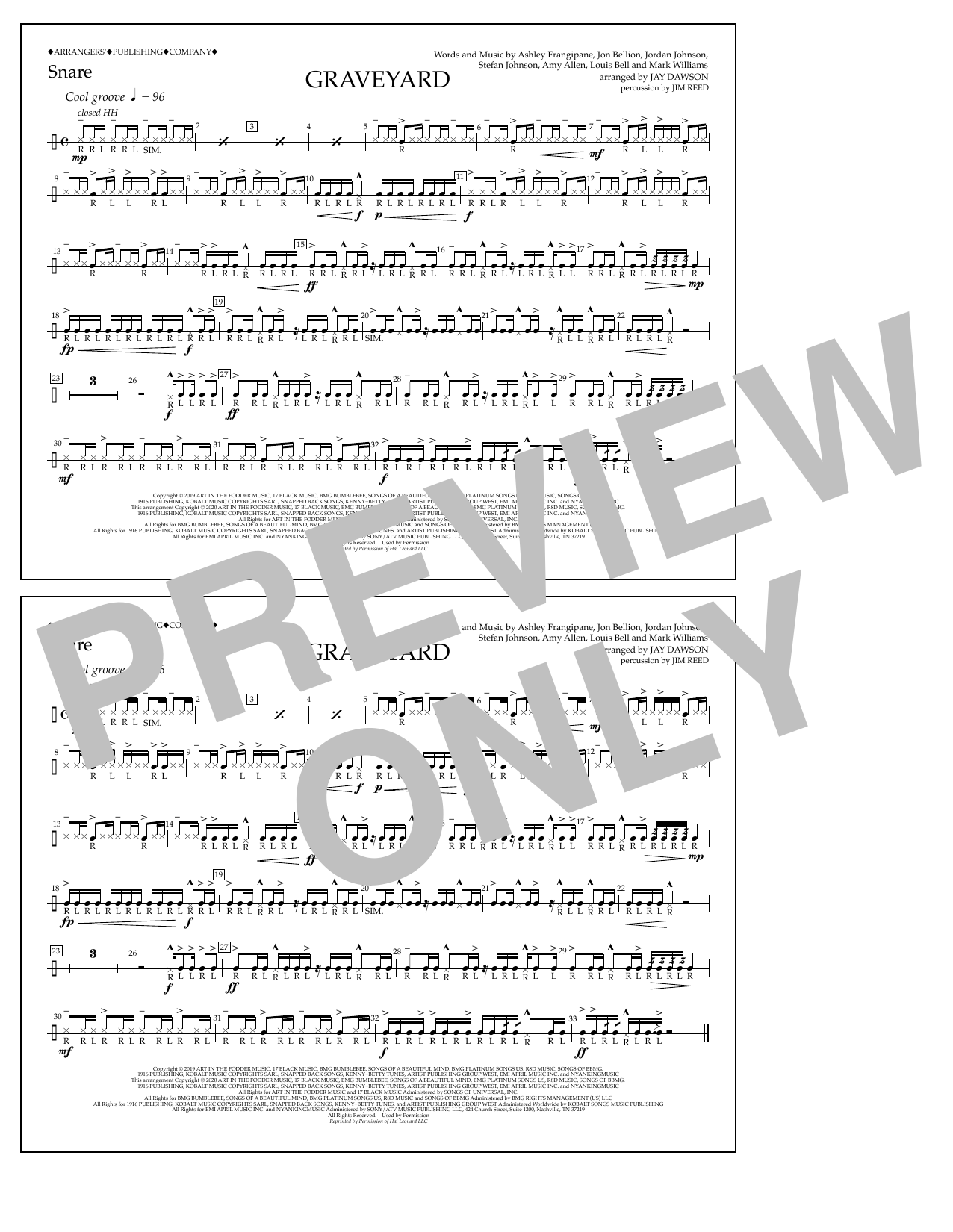 Download Halsey Graveyard (arr. Jay Dawson) - Snare Sheet Music and learn how to play Marching Band PDF digital score in minutes