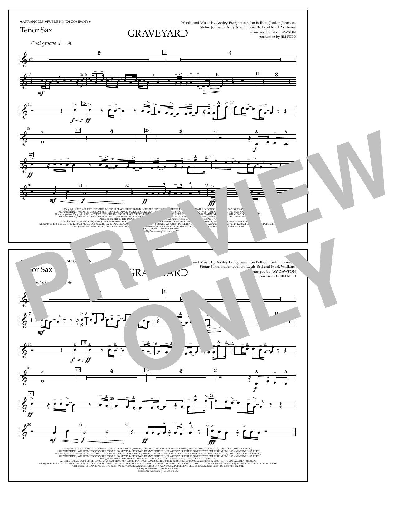 Download Halsey Graveyard (arr. Jay Dawson) - Tenor Sax Sheet Music and learn how to play Marching Band PDF digital score in minutes