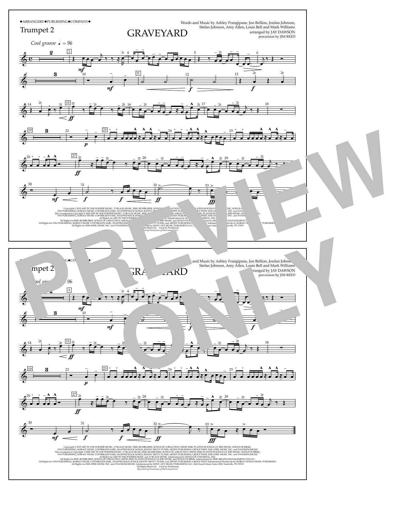 Download Halsey Graveyard (arr. Jay Dawson) - Trumpet 2 Sheet Music and learn how to play Marching Band PDF digital score in minutes