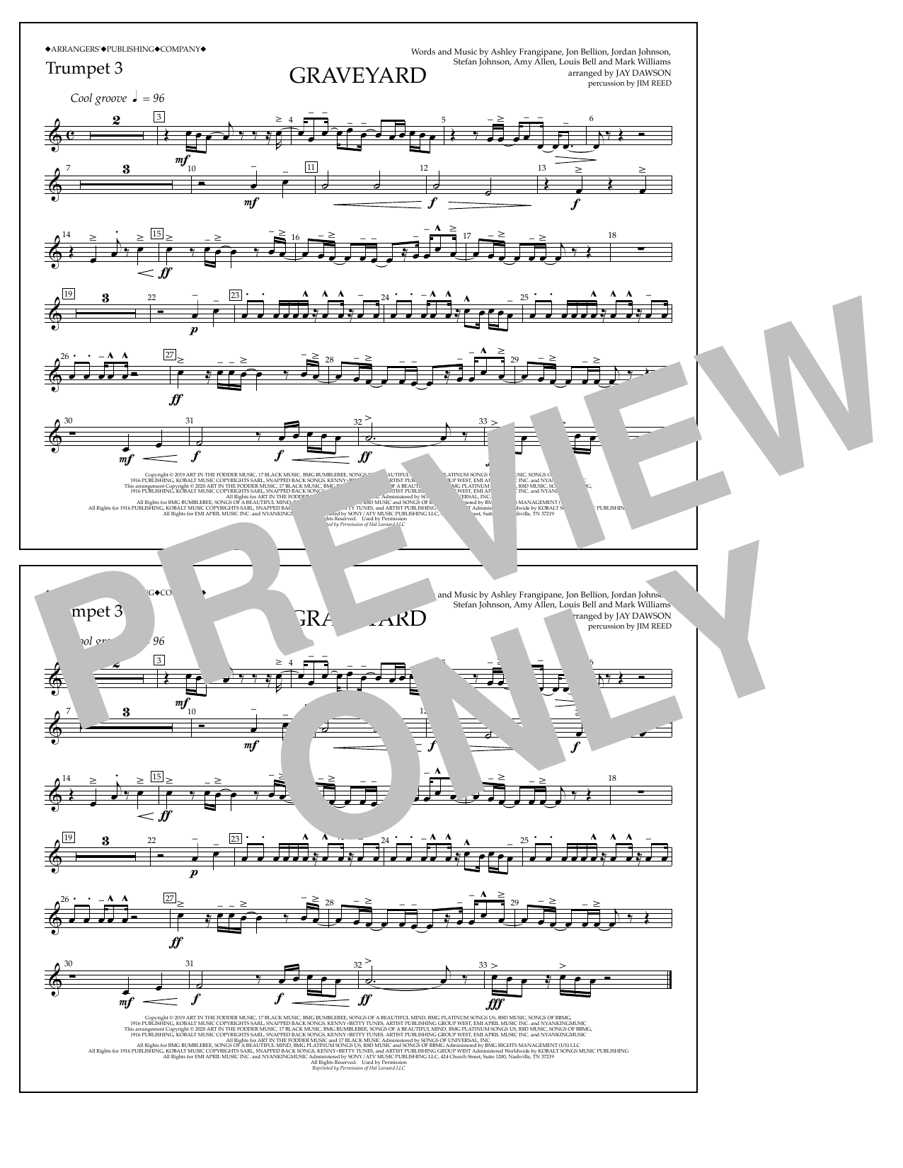 Download Halsey Graveyard (arr. Jay Dawson) - Trumpet 3 Sheet Music and learn how to play Marching Band PDF digital score in minutes