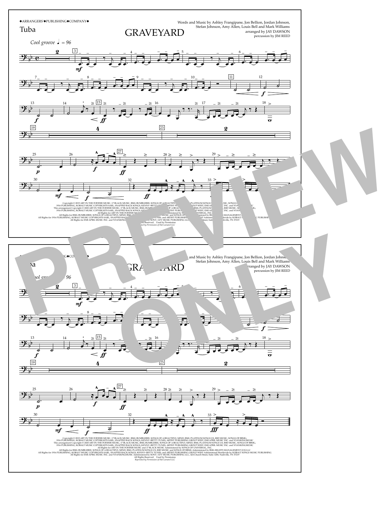 Download Halsey Graveyard (arr. Jay Dawson) - Tuba Sheet Music and learn how to play Marching Band PDF digital score in minutes