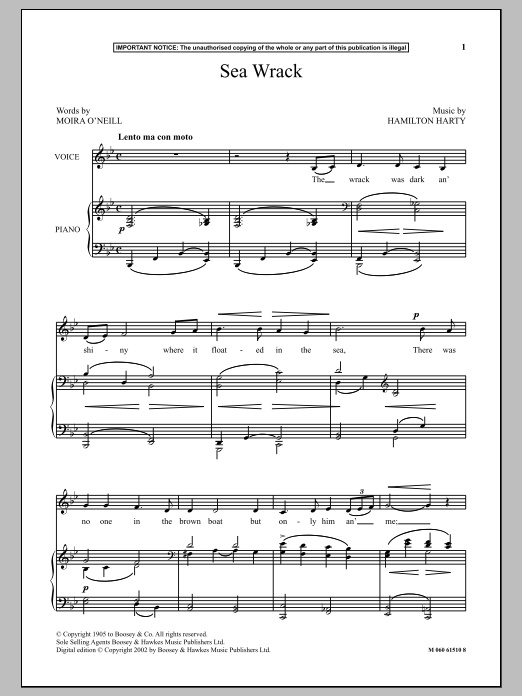 Download Hamilton Harty Sea Wrack Sheet Music and learn how to play Piano & Vocal PDF digital score in minutes