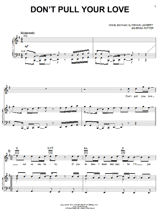 Download Hamilton, Joe Frank & Reynolds Don't Pull Your Love Sheet Music and learn how to play Melody Line, Lyrics & Chords PDF digital score in minutes
