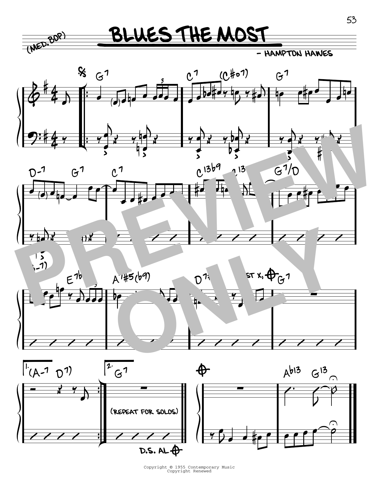 Download Hampton Hawes Blues The Most Sheet Music and learn how to play Real Book – Melody & Chords PDF digital score in minutes