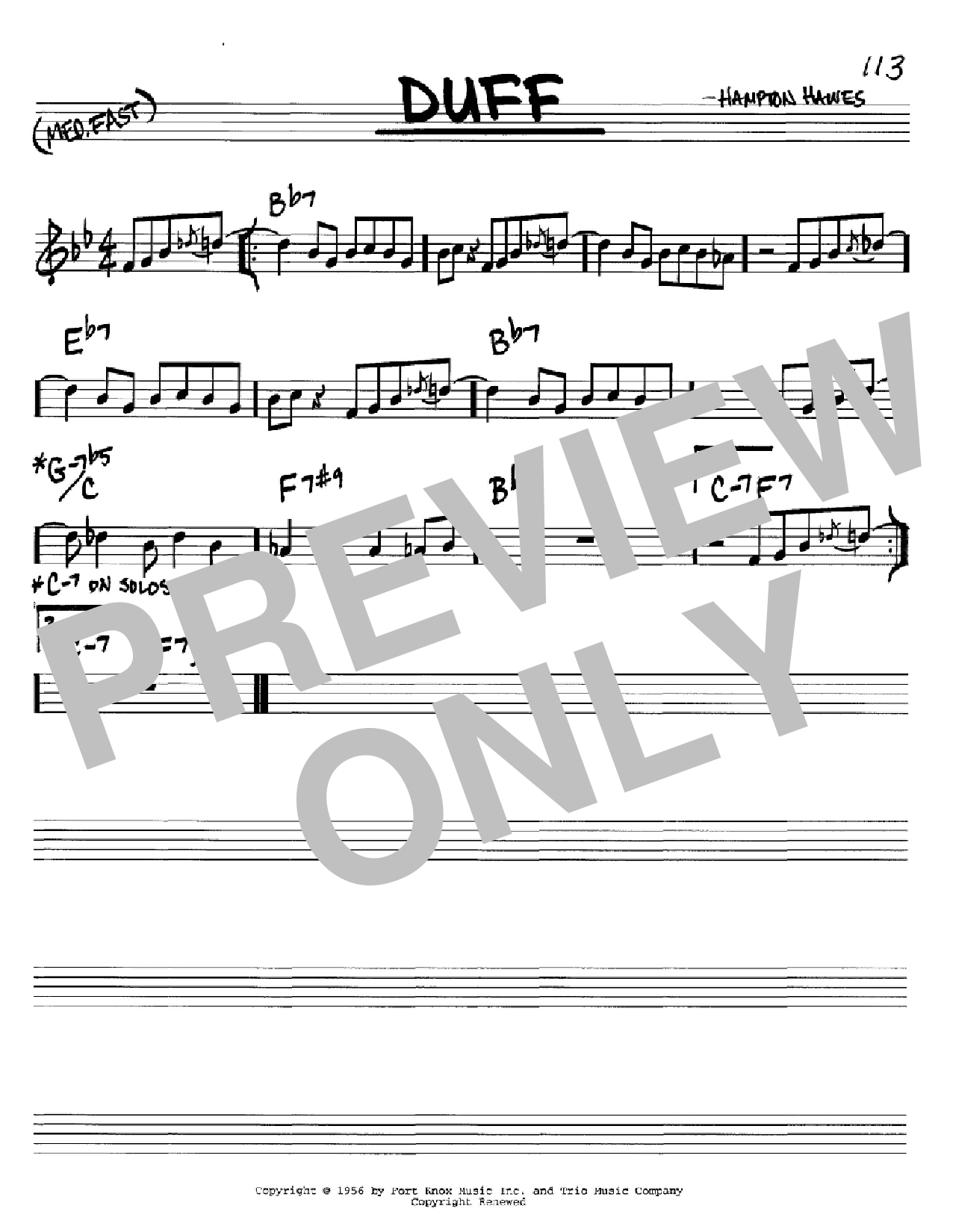 Download Hampton Hawes Duff Sheet Music and learn how to play Real Book - Melody & Chords - C Instruments PDF digital score in minutes