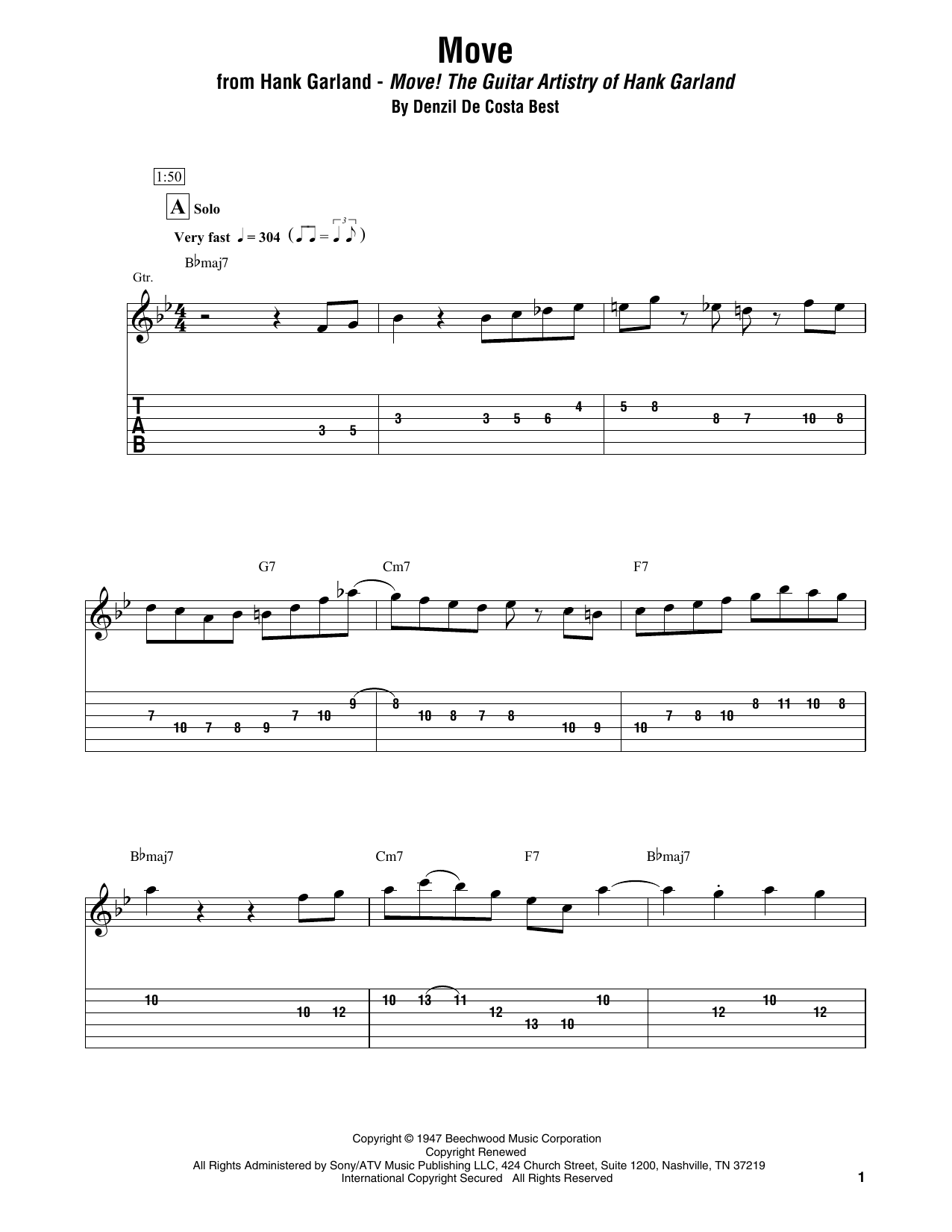 Download Hank Garland Move Sheet Music and learn how to play Electric Guitar Transcription PDF digital score in minutes