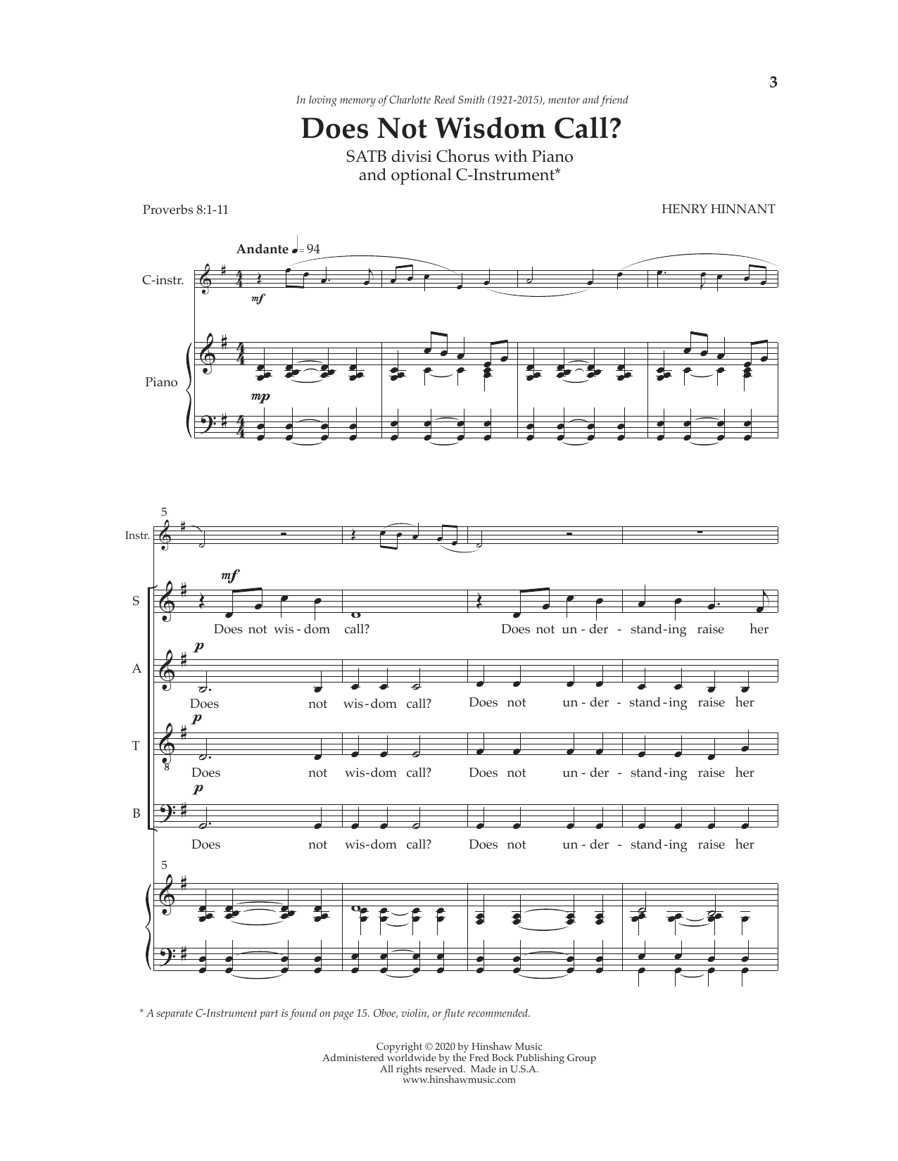 Download Hank Hinnant Does Not Wisdom Call? Sheet Music and learn how to play SATB Choir PDF digital score in minutes