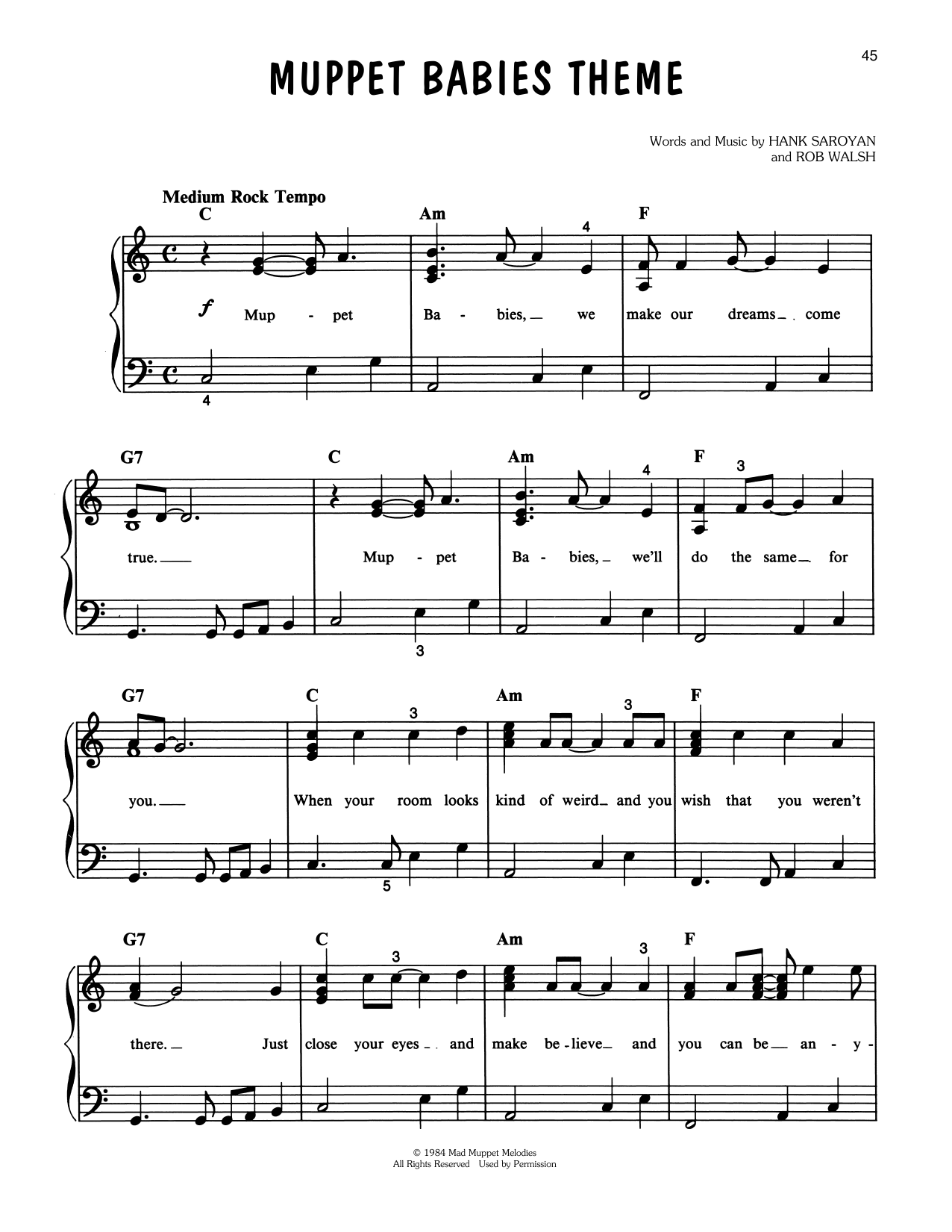 Download Hank Saroyan Muppet Babies Theme Sheet Music and learn how to play Easy Piano PDF digital score in minutes