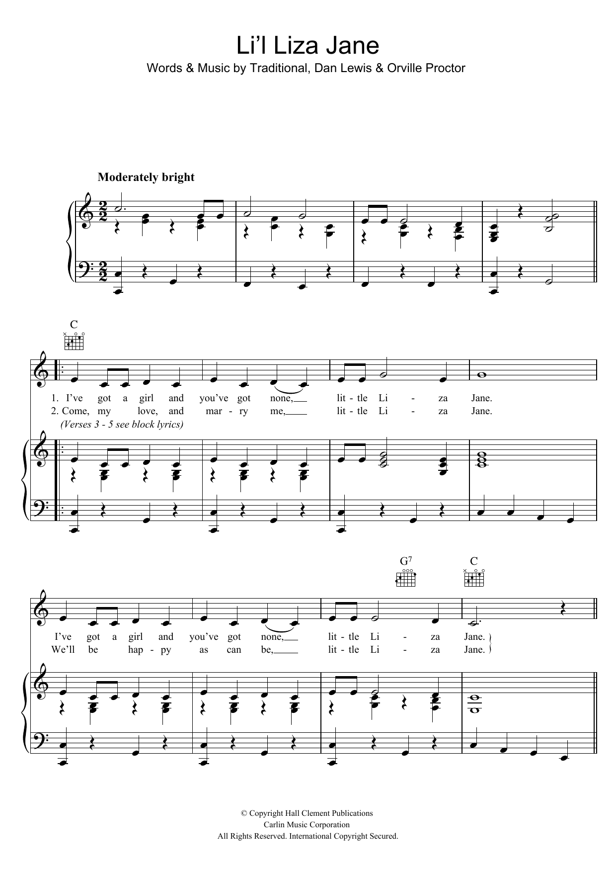 Download Hank Thompson Li'l Liza Jane Sheet Music and learn how to play Piano, Vocal & Guitar (Right-Hand Melody) PDF digital score in minutes