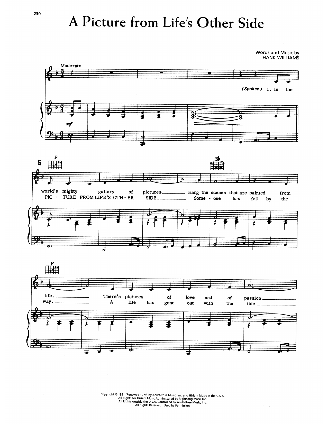 Download Hank Williams A Picture From Life's Other Side Sheet Music and learn how to play Piano, Vocal & Guitar Chords (Right-Hand Melody) PDF digital score in minutes