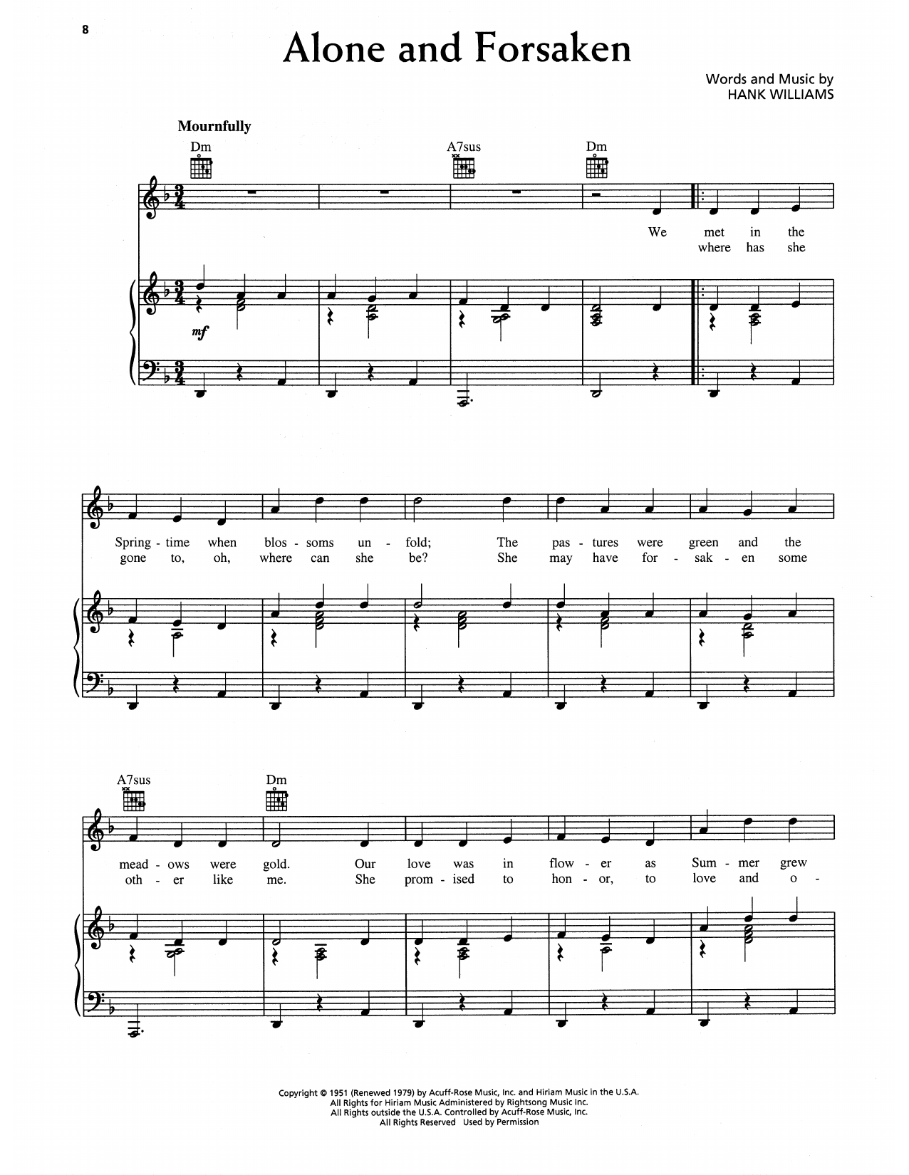 Download Hank Williams Alone And Forsaken Sheet Music and learn how to play Piano, Vocal & Guitar Chords (Right-Hand Melody) PDF digital score in minutes