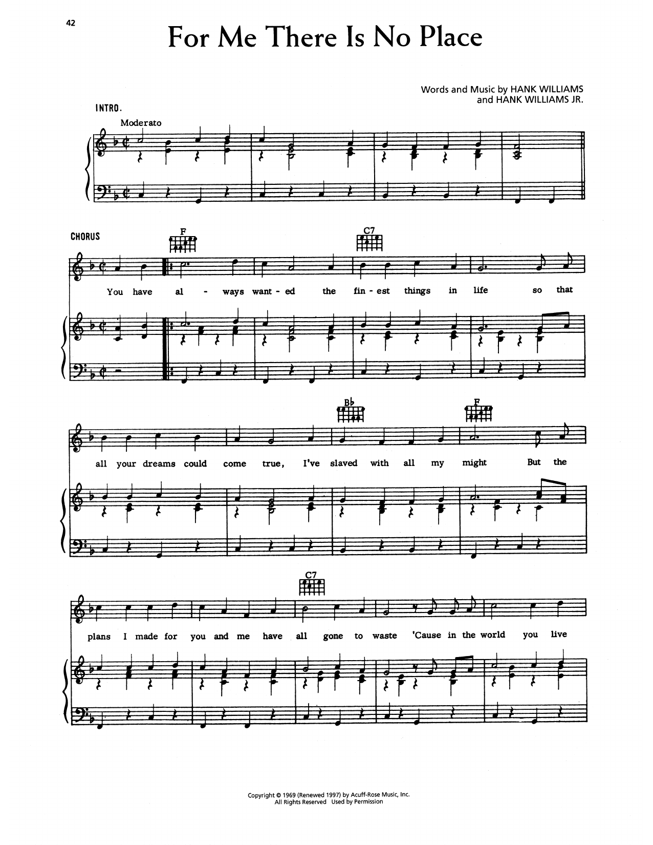 Download Hank Williams For Me There Is No Place Sheet Music and learn how to play Piano, Vocal & Guitar Chords (Right-Hand Melody) PDF digital score in minutes
