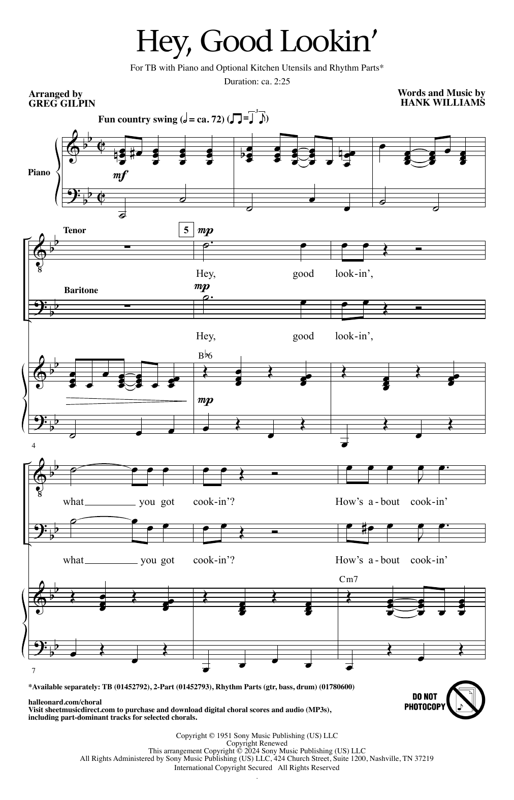 Download Hank Williams Hey, Good Lookin' (arr. Greg Gilpin) Sheet Music and learn how to play 2-Part Choir PDF digital score in minutes