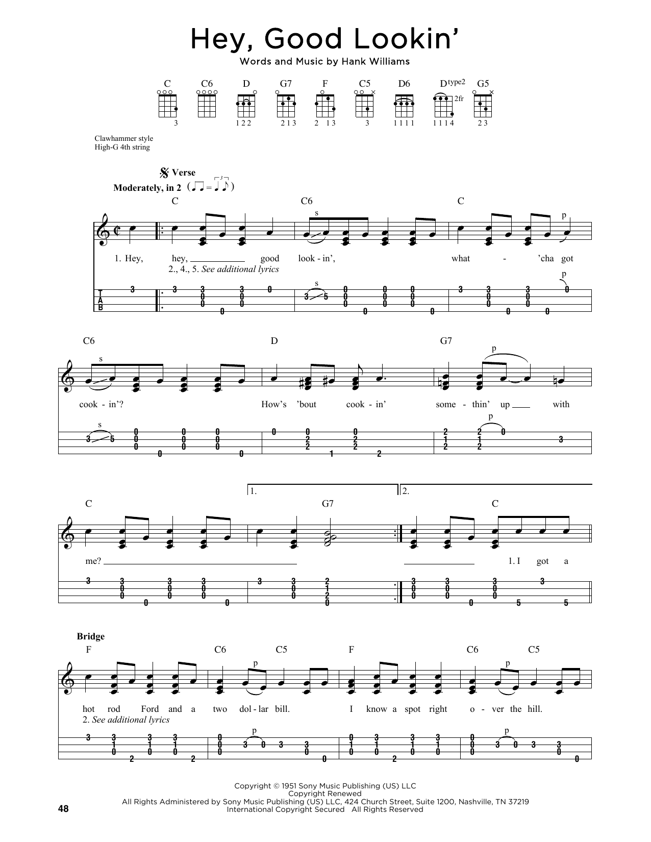 Download Hank Williams Hey, Good Lookin' (arr. Jim Schustedt) Sheet Music and learn how to play Ukulele PDF digital score in minutes