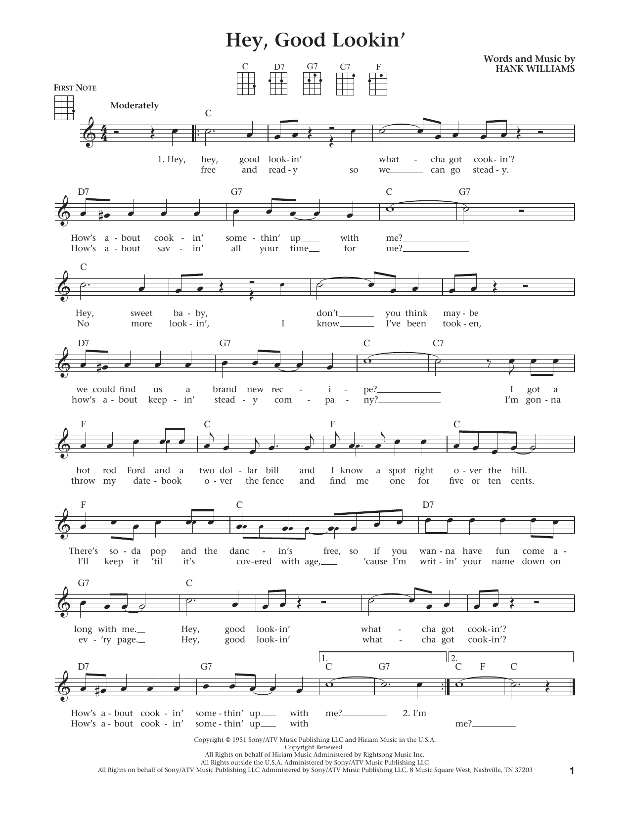 Download Hank Williams Hey, Good Lookin' Sheet Music and learn how to play Ukulele PDF digital score in minutes