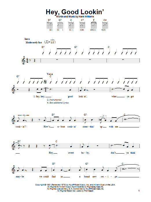 Download Hank Williams Hey, Good Lookin' Sheet Music and learn how to play Banjo PDF digital score in minutes