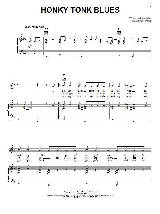 Download Hank Williams Honky Tonk Blues Sheet Music and learn how to play Lyrics & Chords PDF digital score in minutes