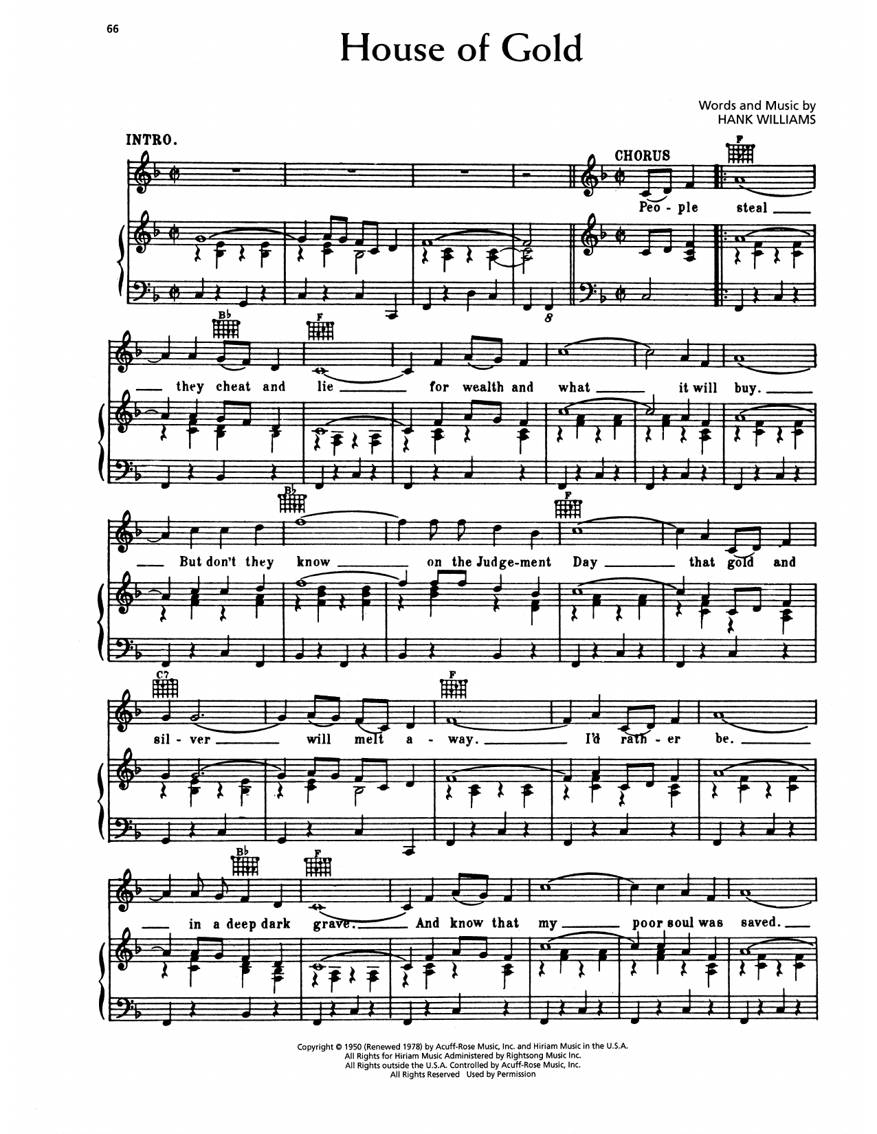 Download Hank Williams House Of Gold Sheet Music and learn how to play Piano, Vocal & Guitar Chords (Right-Hand Melody) PDF digital score in minutes