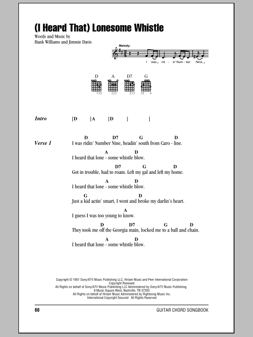 Download Hank Williams (I Heard That) Lonesome Whistle Sheet Music and learn how to play Lyrics & Chords PDF digital score in minutes