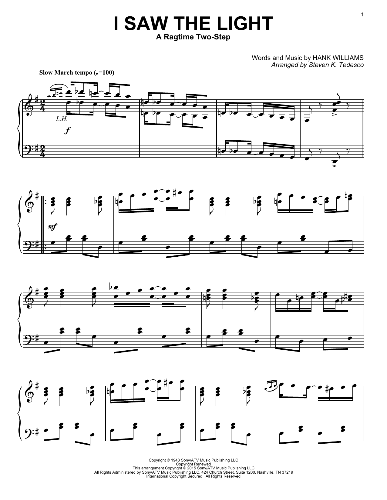 Download Hank Williams I Saw The Light Sheet Music and learn how to play Piano PDF digital score in minutes