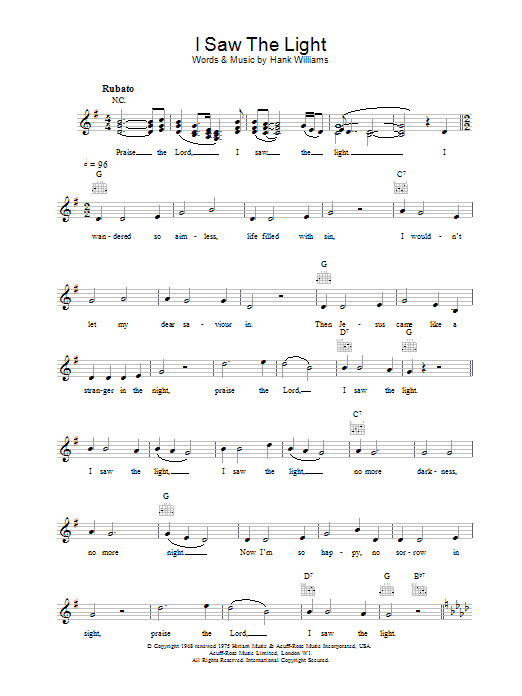 Download Hank Williams I Saw The Light Sheet Music and learn how to play Tenor Saxophone PDF digital score in minutes