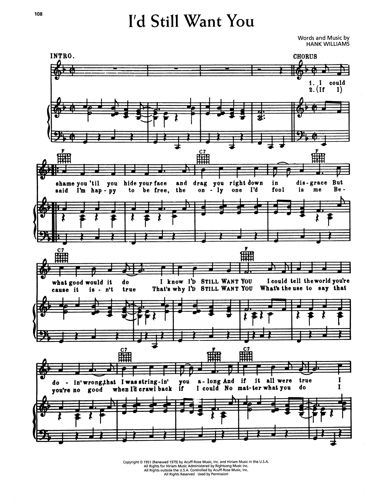 Download Hank Williams I'd Still Want You Sheet Music and learn how to play Piano, Vocal & Guitar Chords (Right-Hand Melody) PDF digital score in minutes