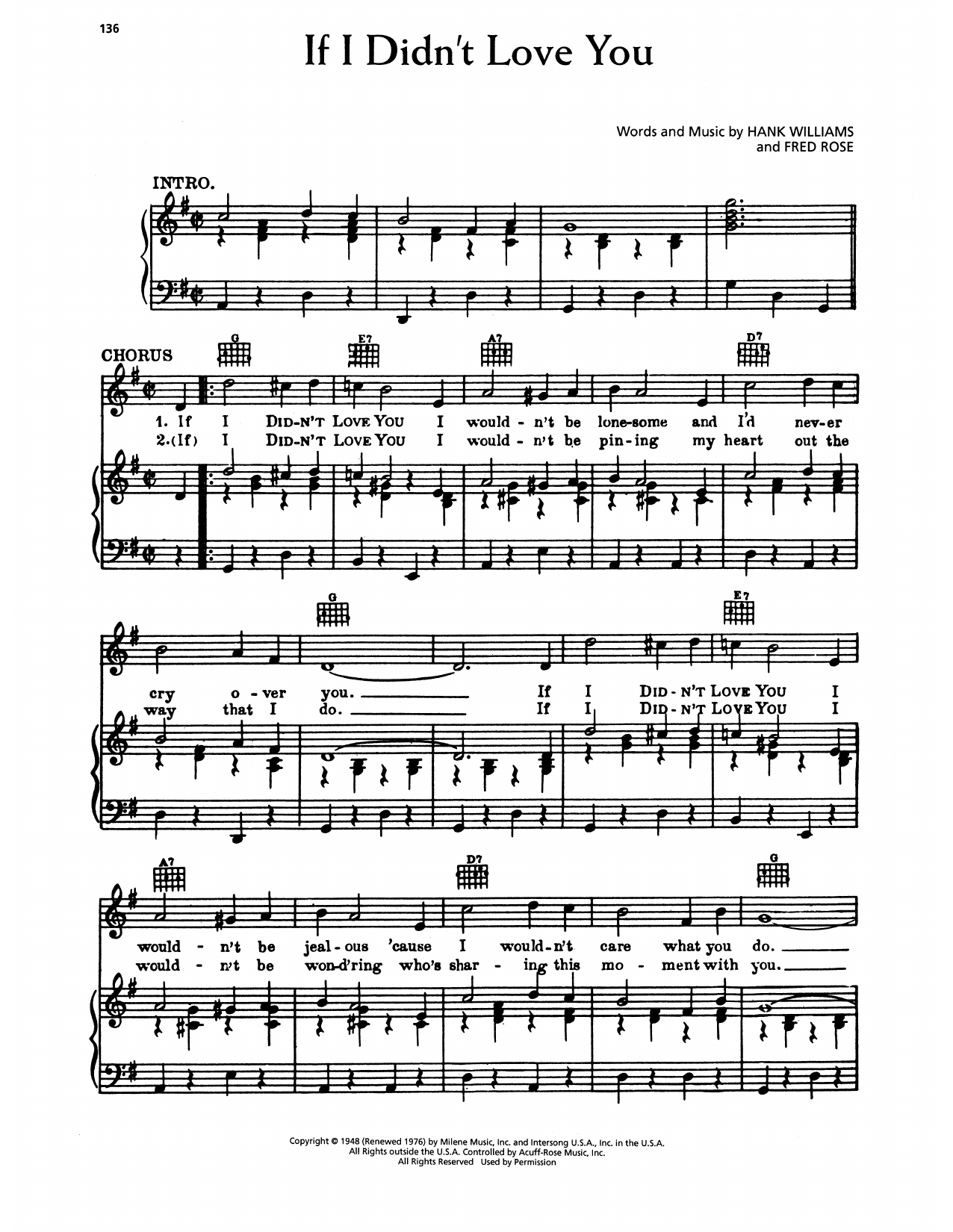 Download Hank Williams If I Didn't Love You Sheet Music and learn how to play Piano, Vocal & Guitar Chords (Right-Hand Melody) PDF digital score in minutes