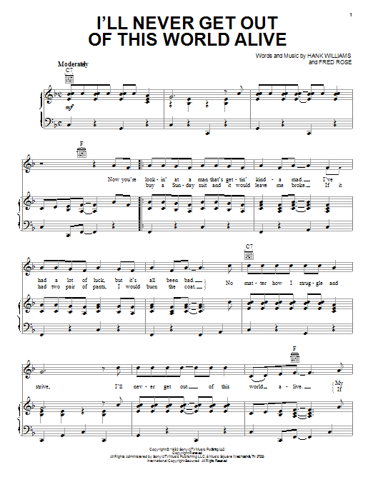 Download Hank Williams I'll Never Get Out Of This World Alive Sheet Music and learn how to play Ukulele PDF digital score in minutes
