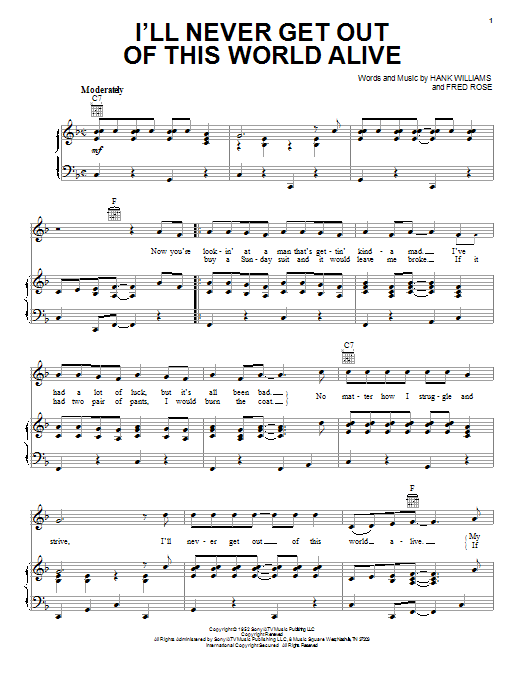 Download Hank Williams I'll Never Get Out Of This World Alive Sheet Music and learn how to play Lyrics & Chords PDF digital score in minutes