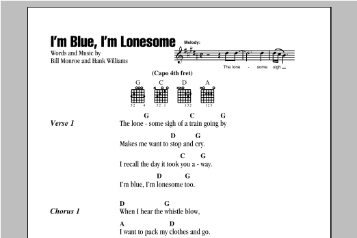 Download Hank Williams I'm Blue, I'm Lonesome Sheet Music and learn how to play Lyrics & Chords PDF digital score in minutes