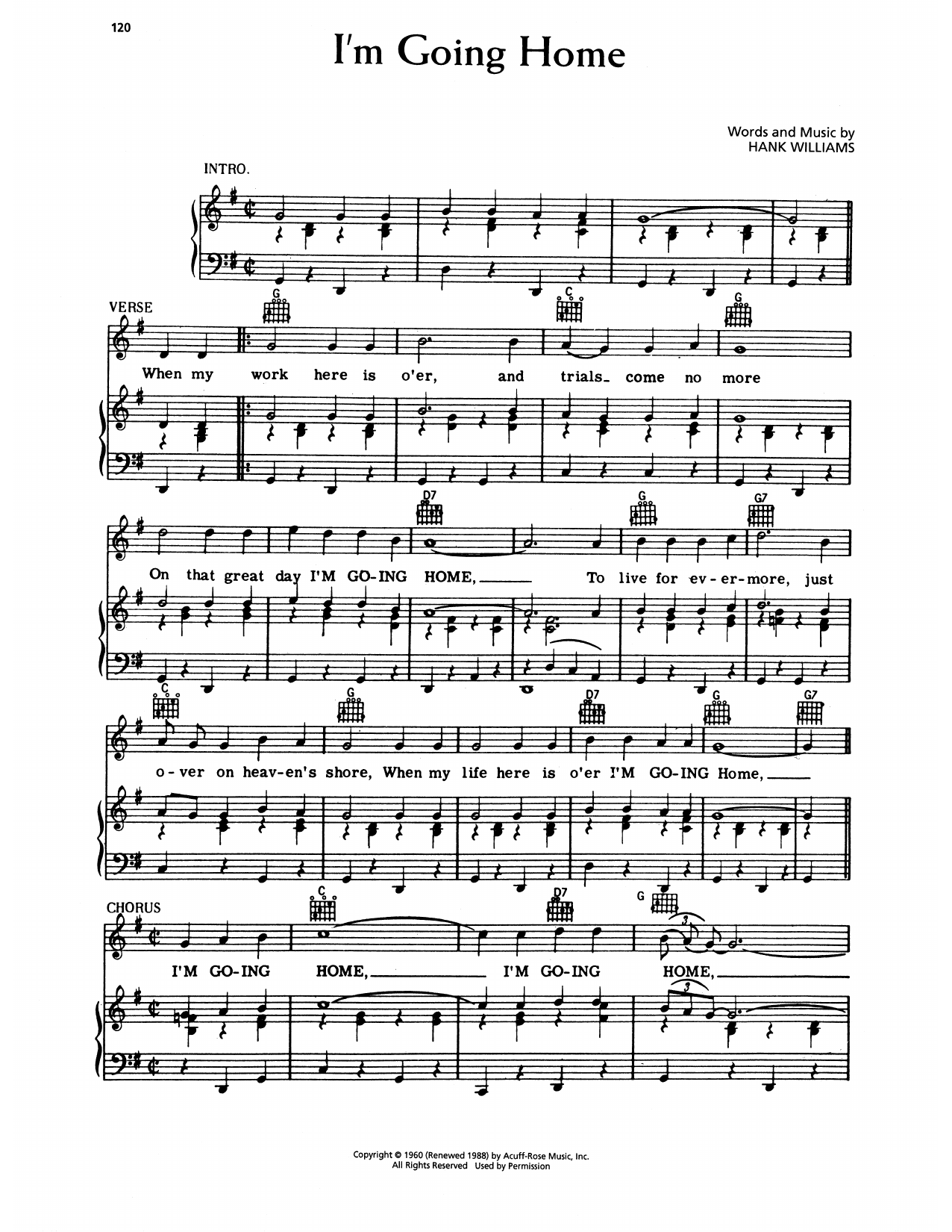 Download Hank Williams I'm Going Home Sheet Music and learn how to play Piano, Vocal & Guitar Chords (Right-Hand Melody) PDF digital score in minutes