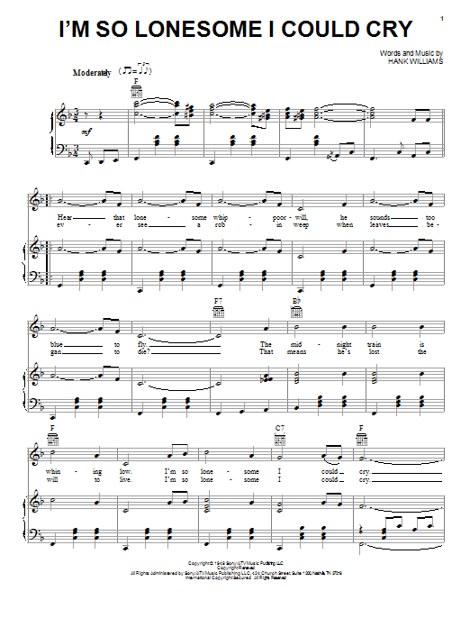 Download Hank Williams I'm So Lonesome I Could Cry Sheet Music and learn how to play Super Easy Piano PDF digital score in minutes