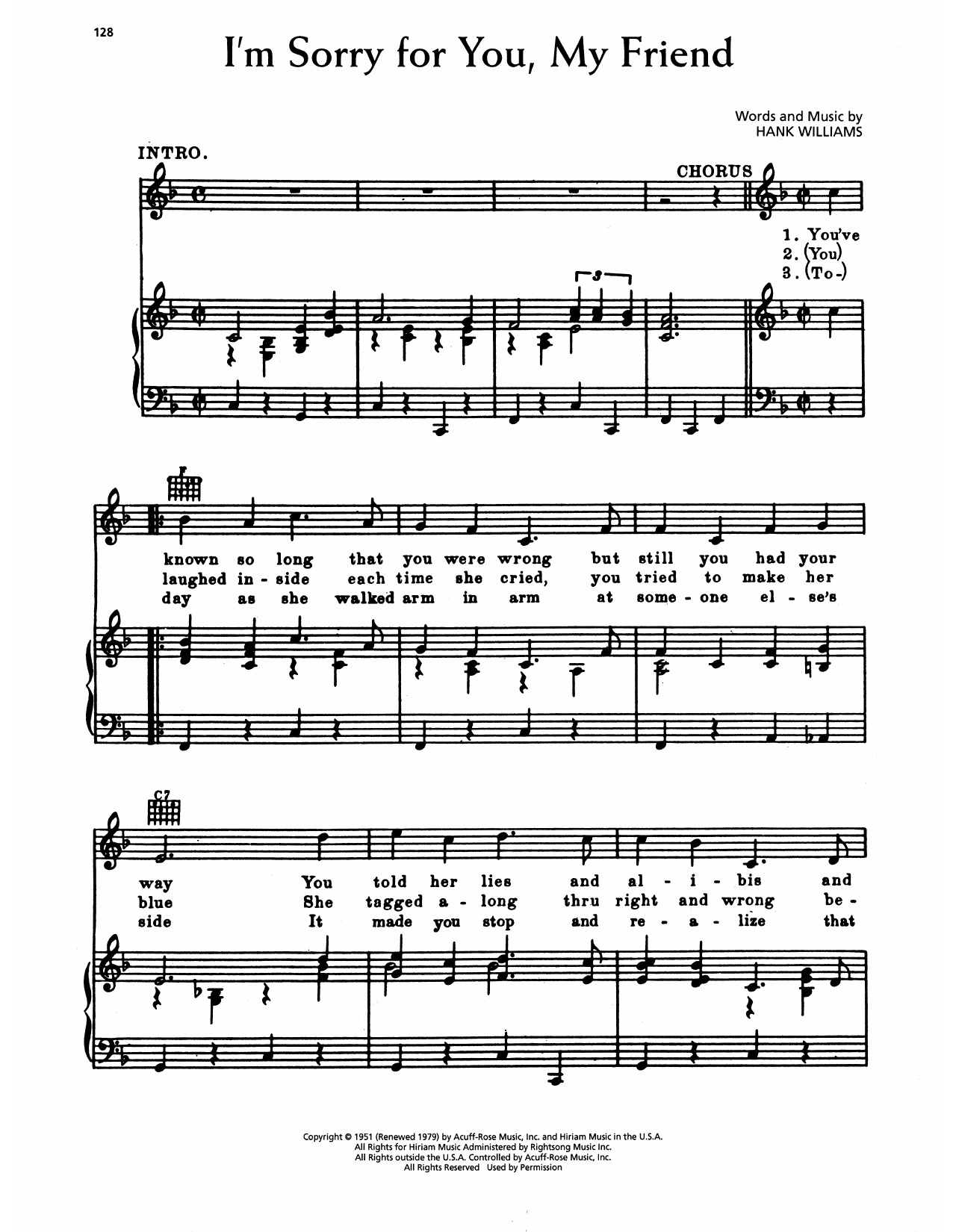 Download Hank Williams I'm Sorry For You My Friend Sheet Music and learn how to play Piano, Vocal & Guitar Chords (Right-Hand Melody) PDF digital score in minutes