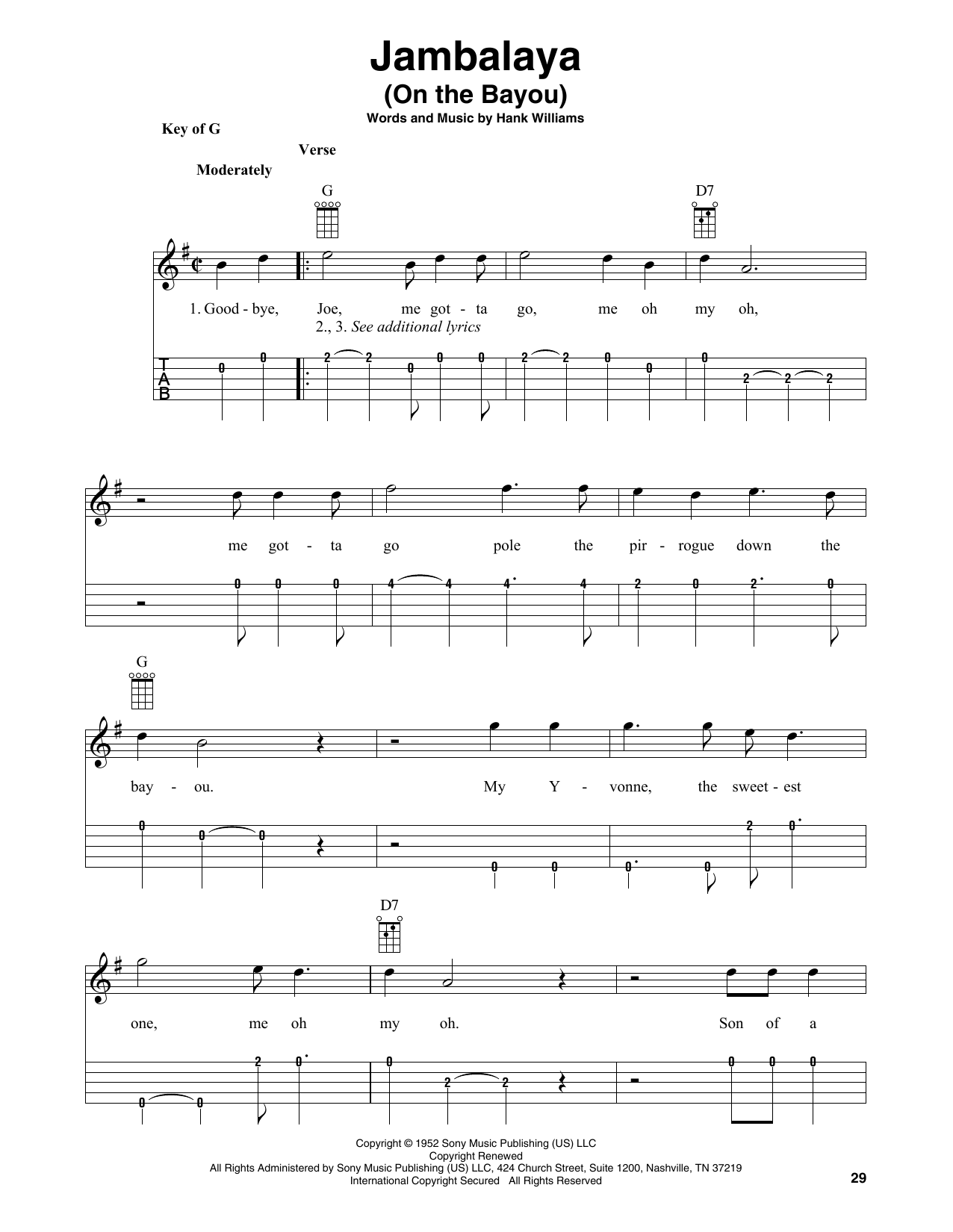 Download Hank Williams Jambalaya (On The Bayou) (arr. Fred Sokolow) Sheet Music and learn how to play Banjo Tab PDF digital score in minutes