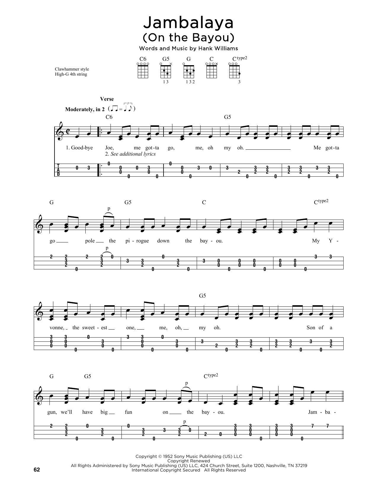 Download Hank Williams Jambalaya (On The Bayou) (arr. Jim Schustedt) Sheet Music and learn how to play Ukulele PDF digital score in minutes