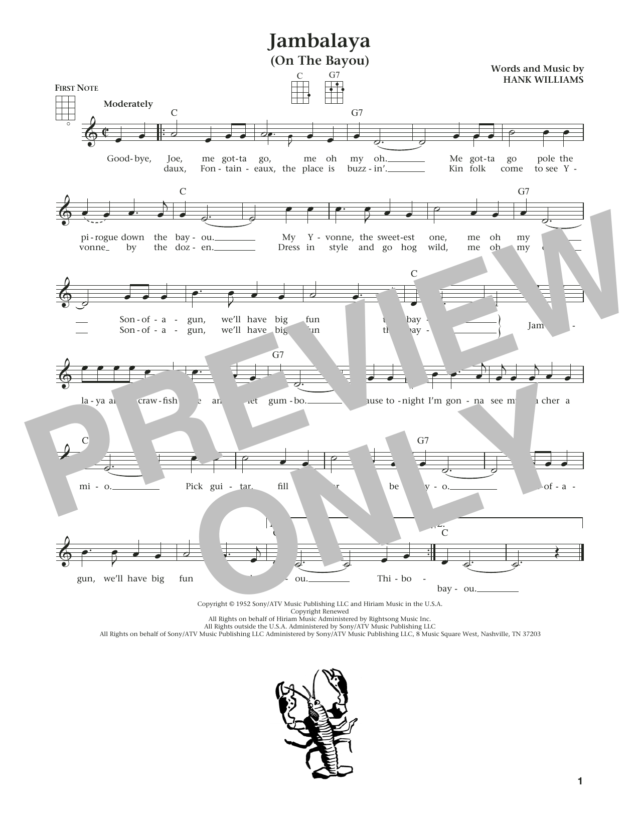 Download Hank Williams Jambalaya (On The Bayou) Sheet Music and learn how to play Ukulele PDF digital score in minutes