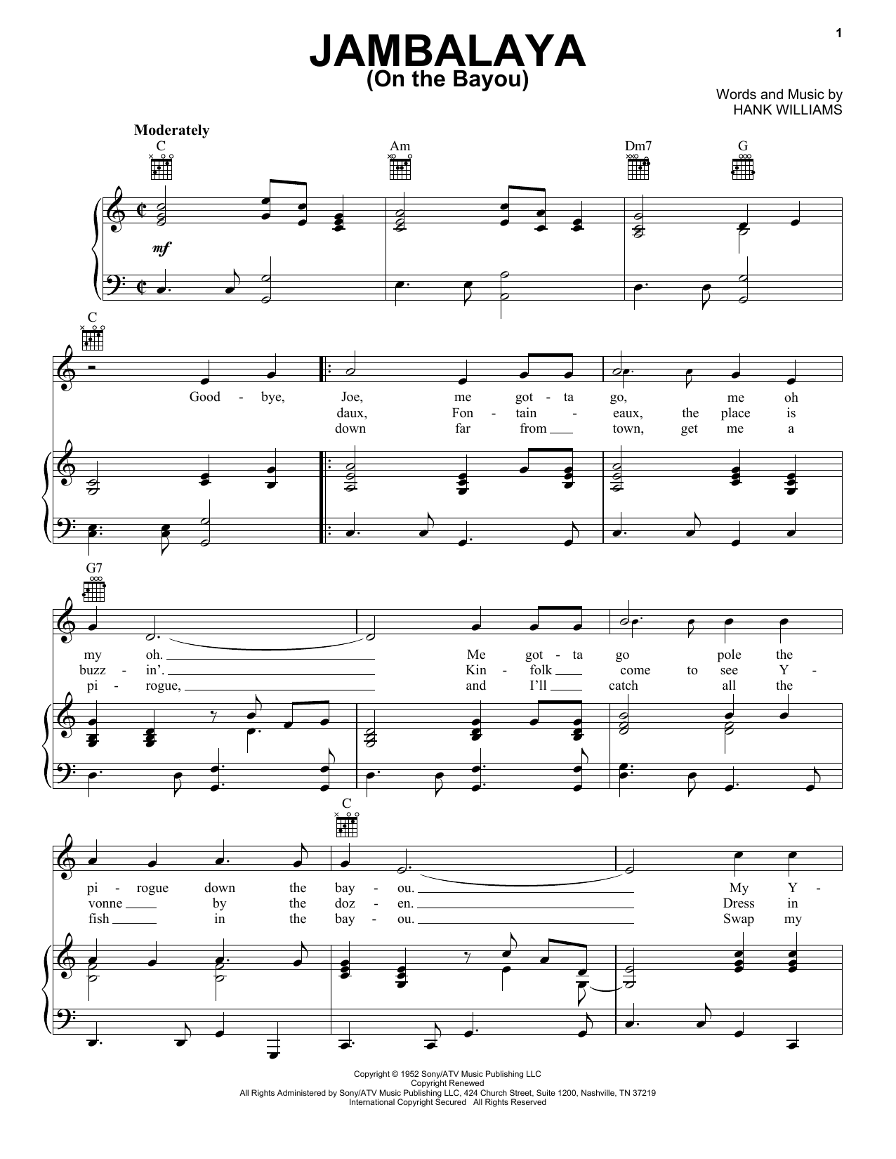 Download Hank Williams Jambalaya (On The Bayou) Sheet Music and learn how to play Baritone Ukulele PDF digital score in minutes