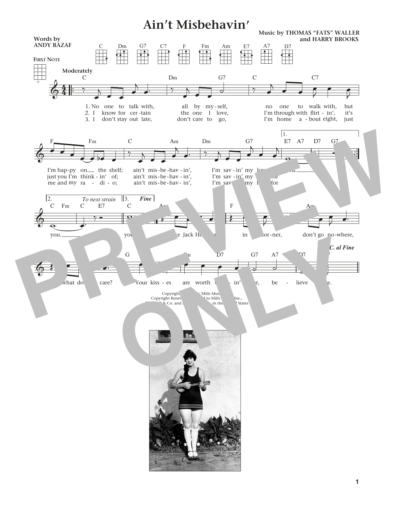 Download Hank Williams, Jr. Ain't Misbehavin' Sheet Music and learn how to play Ukulele PDF digital score in minutes