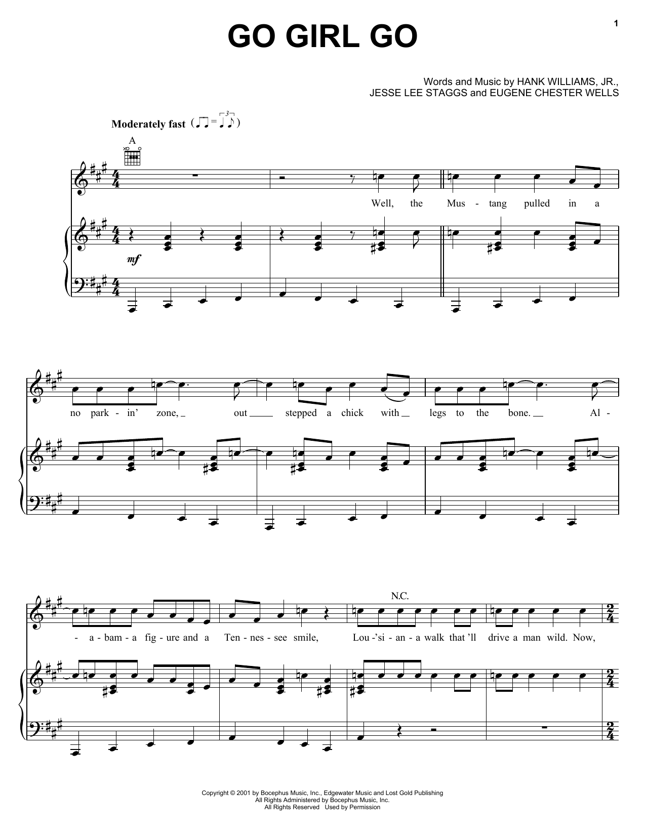 Download Hank Williams, Jr. Go Girl Go Sheet Music and learn how to play Piano, Vocal & Guitar Chords (Right-Hand Melody) PDF digital score in minutes