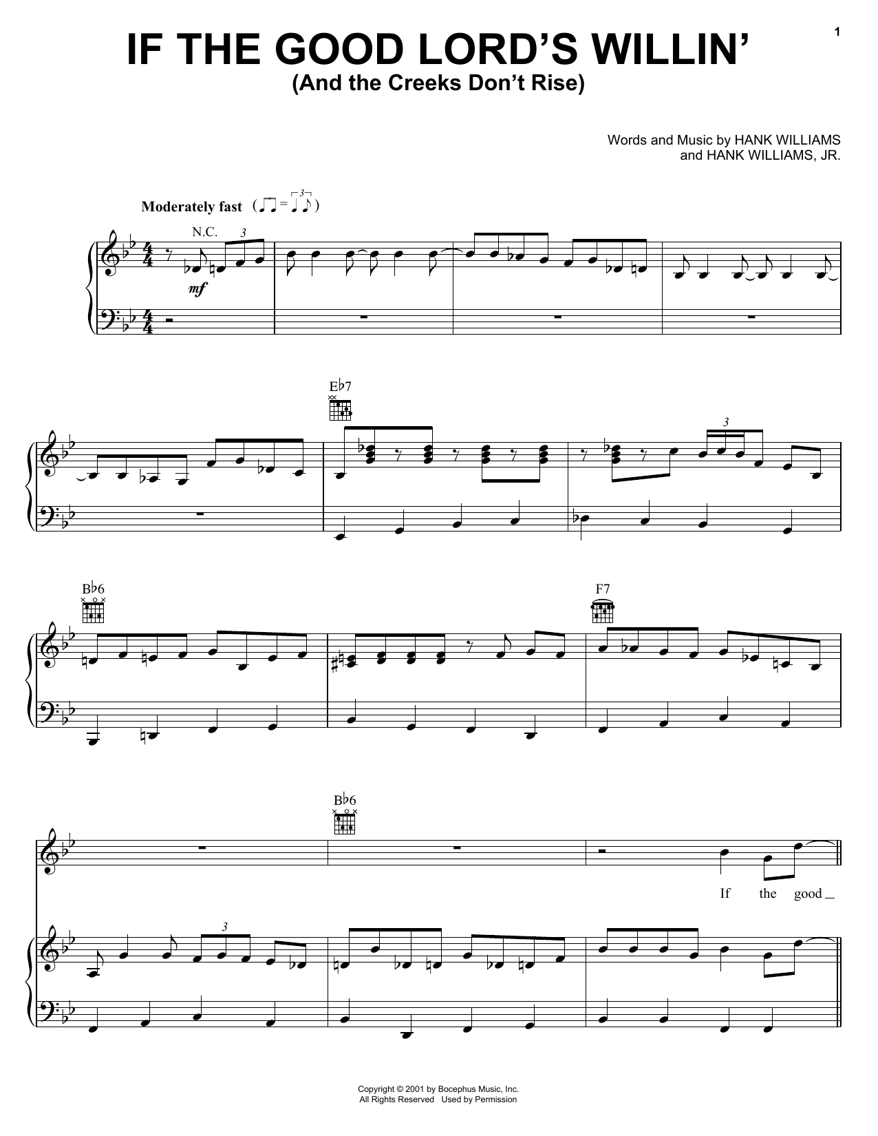 Download Hank Williams, Jr. If The Good Lord's Willin' (And The Creeks Don't Rise) Sheet Music and learn how to play Piano, Vocal & Guitar Chords (Right-Hand Melody) PDF digital score in minutes