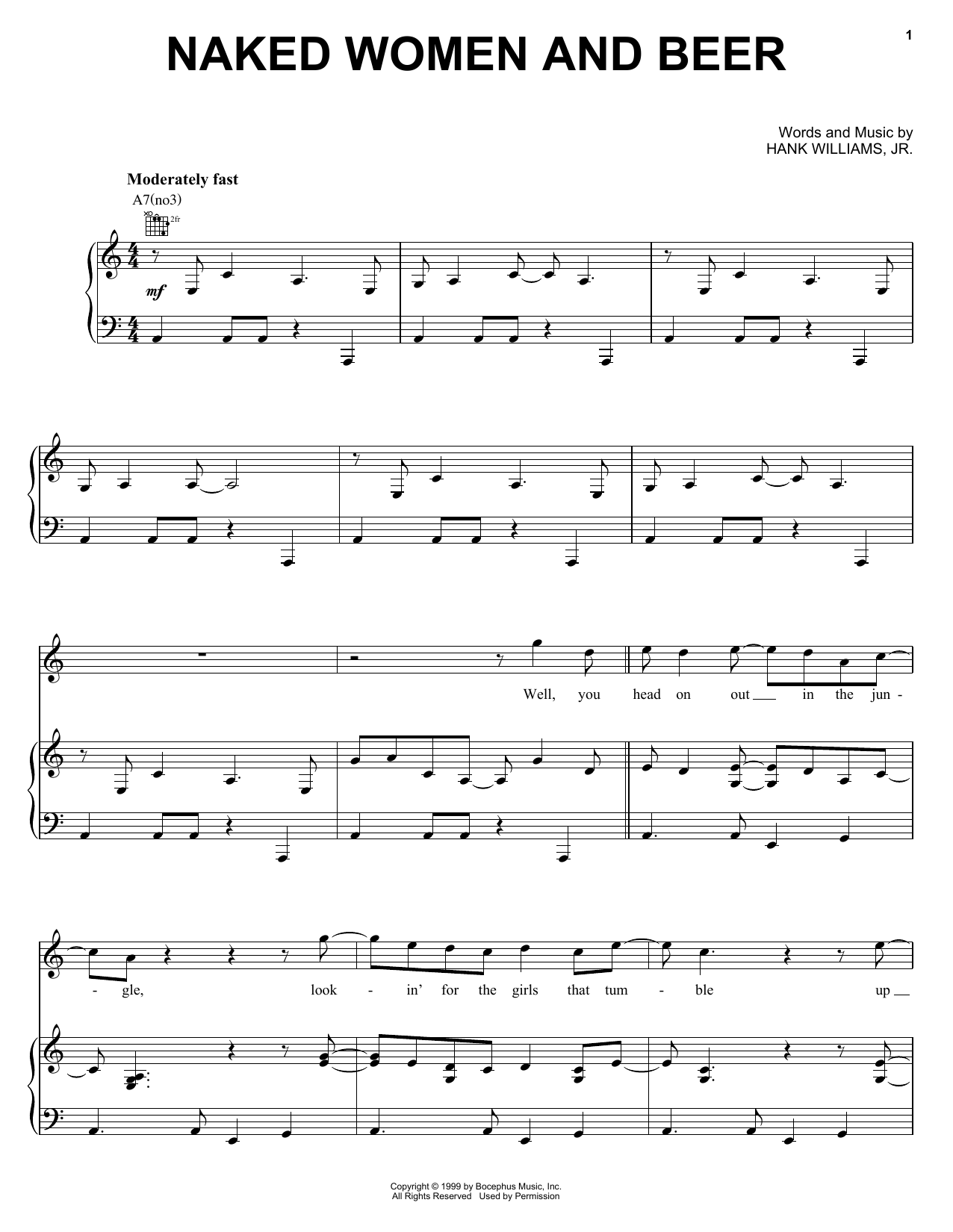 Download Hank Williams, Jr. Naked Women And Beer Sheet Music and learn how to play Piano, Vocal & Guitar Chords (Right-Hand Melody) PDF digital score in minutes