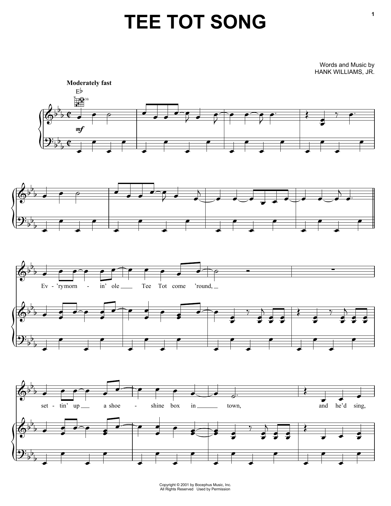 Download Hank Williams, Jr. Tee Tot Song Sheet Music and learn how to play Piano, Vocal & Guitar Chords (Right-Hand Melody) PDF digital score in minutes