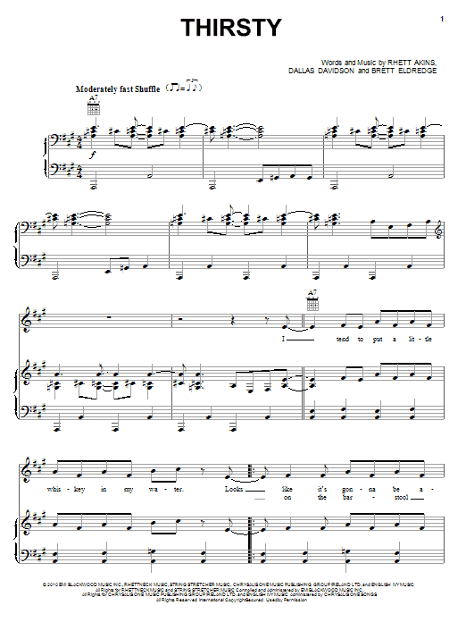 Download Hank Williams, Jr. Thirsty Sheet Music and learn how to play Piano, Vocal & Guitar (Right-Hand Melody) PDF digital score in minutes