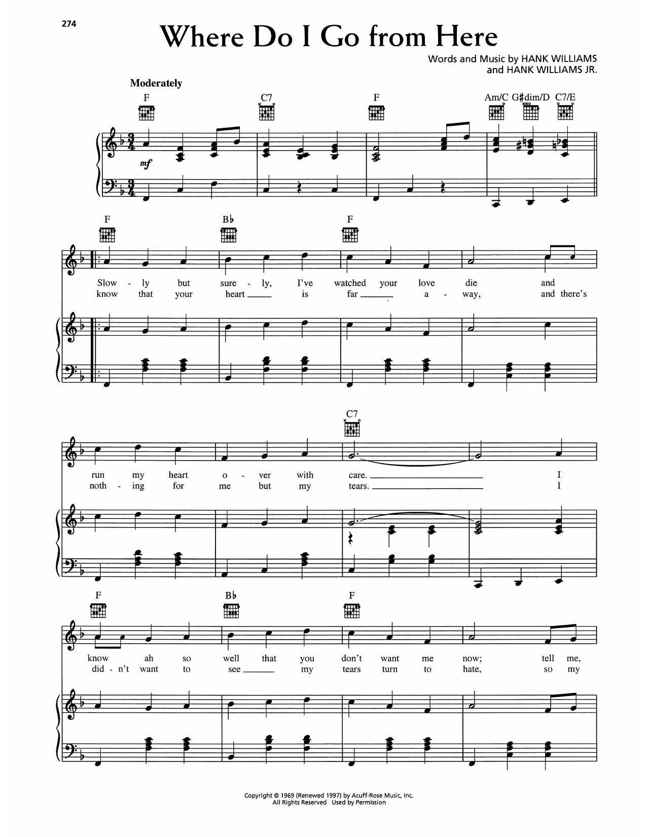 Download Hank Williams Jr. Where Do I Go From Here Sheet Music and learn how to play Piano, Vocal & Guitar Chords (Right-Hand Melody) PDF digital score in minutes