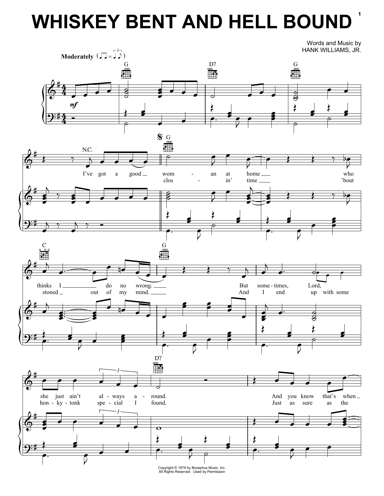 Download Hank Williams, Jr. Whiskey Bent And Hell Bound Sheet Music and learn how to play Piano, Vocal & Guitar Chords (Right-Hand Melody) PDF digital score in minutes