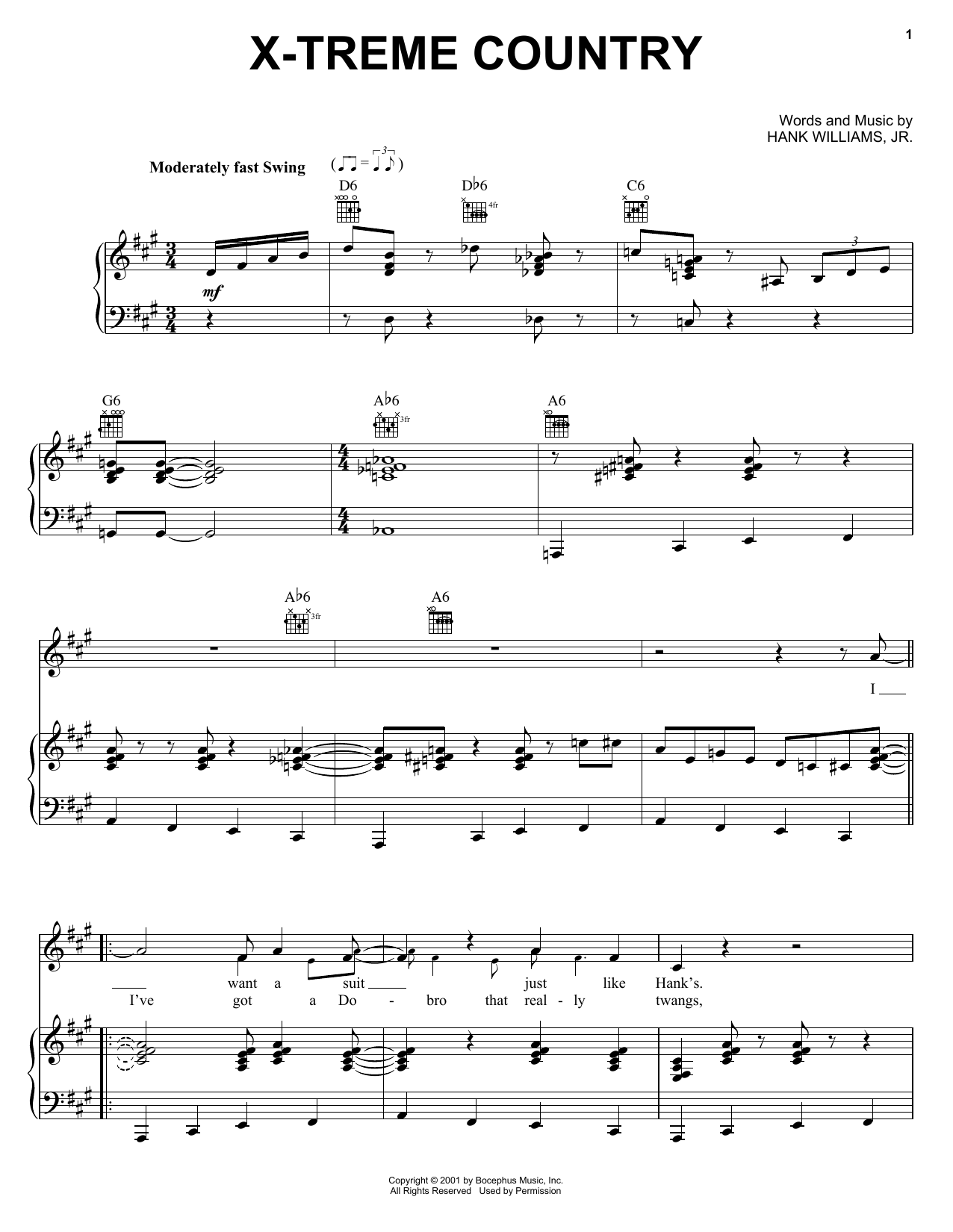 Download Hank Williams, Jr. X-Treme Country Sheet Music and learn how to play Piano, Vocal & Guitar Chords (Right-Hand Melody) PDF digital score in minutes