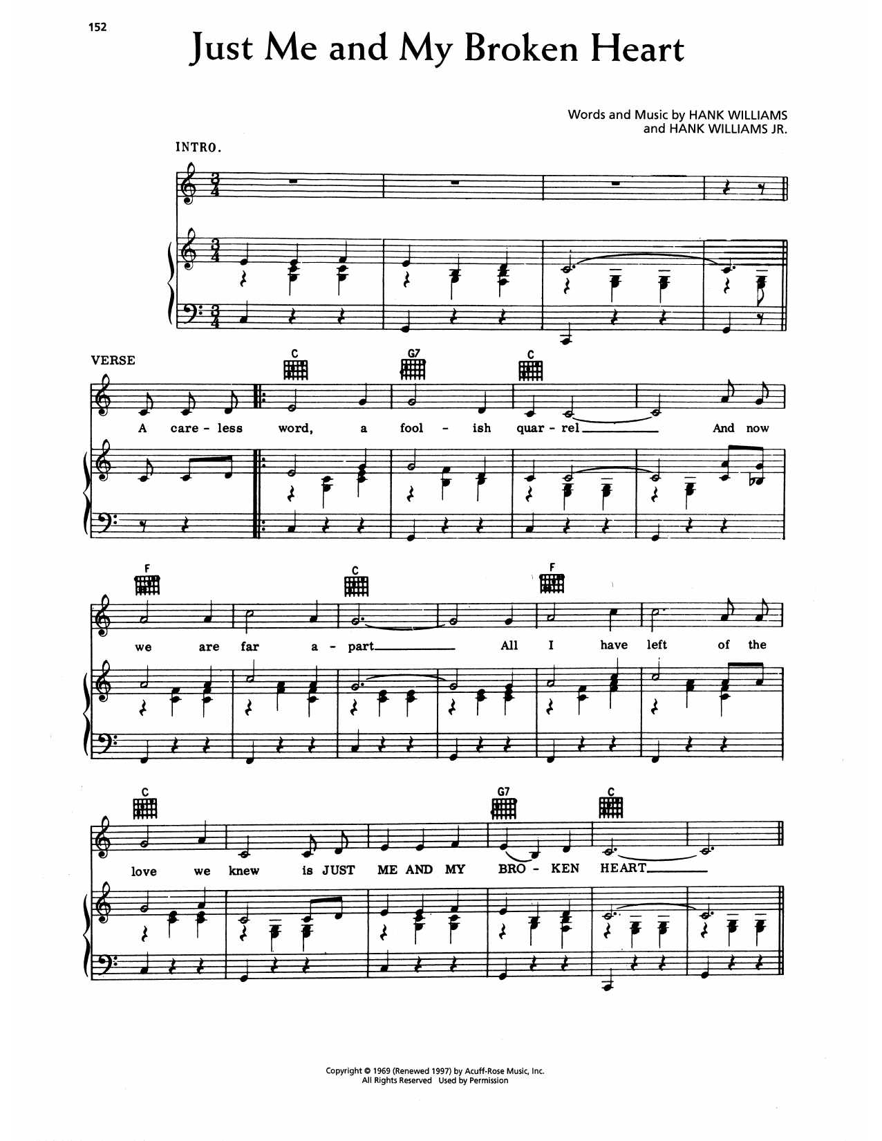 Download Hank Williams Just Me And My Broken Heart Sheet Music and learn how to play Piano, Vocal & Guitar Chords (Right-Hand Melody) PDF digital score in minutes