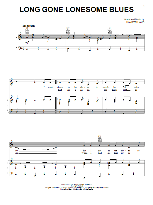 Download Hank Williams Long Gone Lonesome Blues Sheet Music and learn how to play Lyrics & Chords PDF digital score in minutes